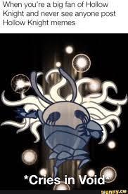 When you're a big fan of Hollow
Knight and never see anyone post
Hollow Knight memes
*Cries in Void
ifunny.co