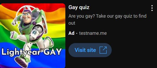 Lightyear GAY
Gay quiz
Are you gay? Take our gay quiz to find
out
Ad • testname.me
Visit site