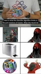 Here is what the classifier algorithm thinks is
the pure essence of toaster. When the neural net