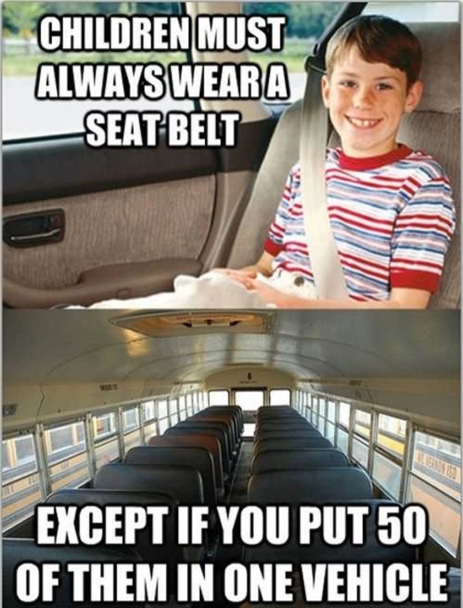 CHILDREN MUST
ALWAYS WEARA
SEAT BELT
EXCEPT IF YOU PUT 50
OF THEM IN ONE VEHICLE