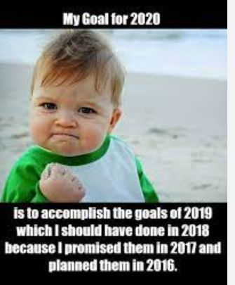 My Goal for 2020
16
is to accomplish the goals of 2019
which I should have done in 2018
because I promised them in 2017 and
planned them in 2016.