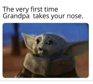 The very first time
Grandpa
takes your nose.