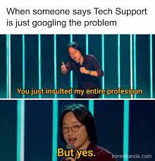 When someone says Tech Support
is just googling the problem
You just insulted my entire profession
GO
But yes.
boreanda.com