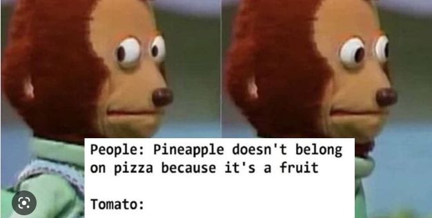 O
People: Pineapple doesn't belong
on pizza because it's a fruit
Tomato: