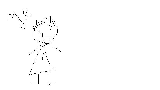 A stick figure drawing of a person in a dress with the word "me" written next to them.