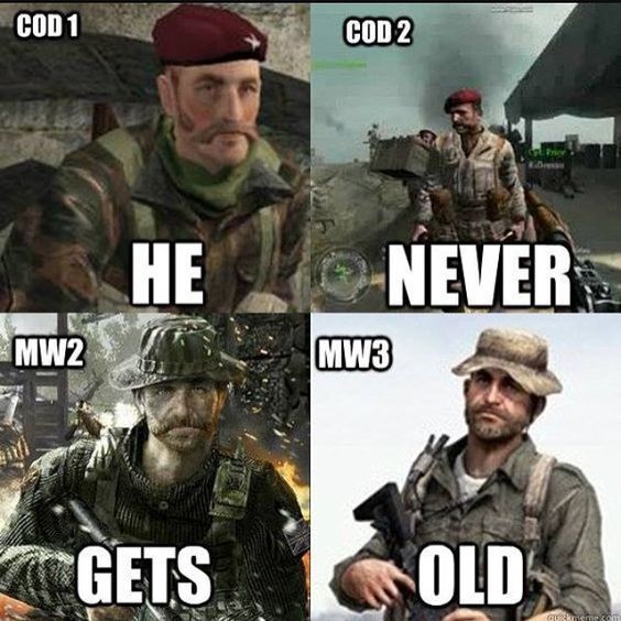 COD 1
MW2
1
COD 2
GETS
HE NEVER
Opt. Prior
Drenas
MW3
OLD
quickmeme.com