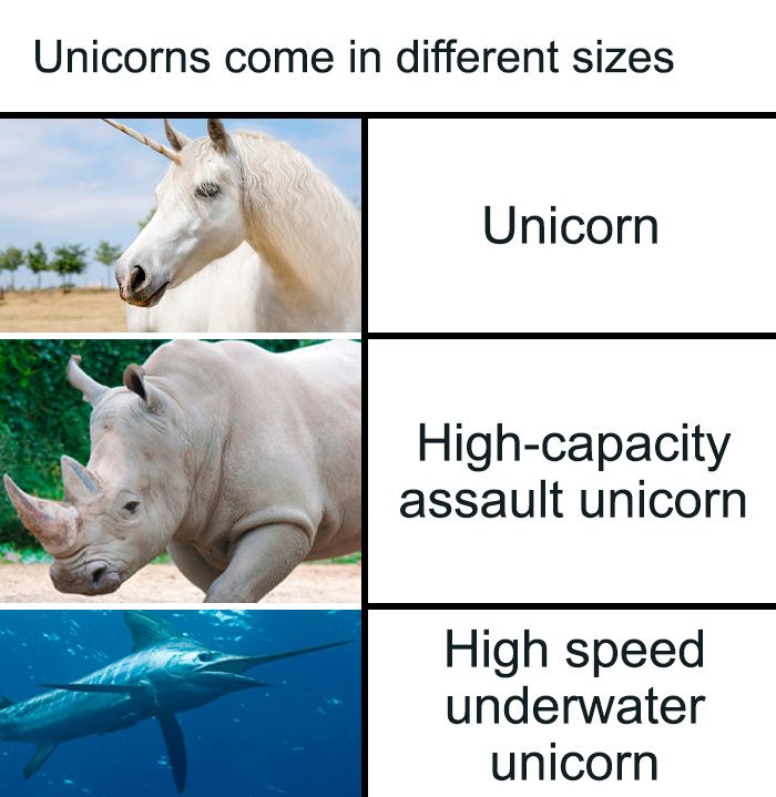 Unicorns come in different sizes
Unicorn
High-capacity
assault unicorn
High speed
underwater
unicorn