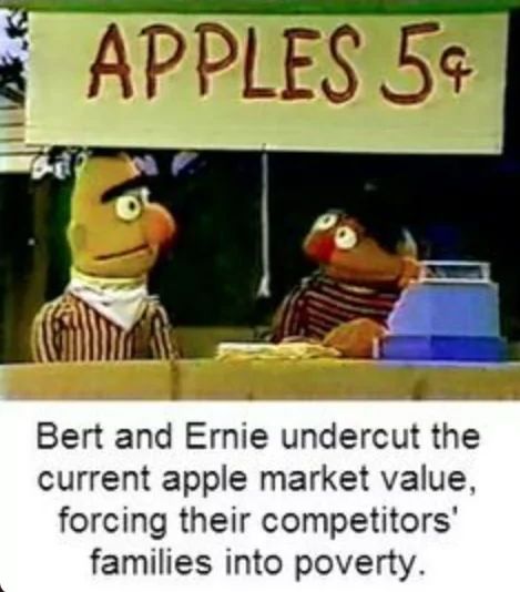 APPLES 54
Bert and Ernie undercut the
current apple market value,
forcing their competitors'
families into poverty.