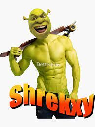 A muscular, shirtless Shrek is holding a skateboard over his shoulder. The word "Shrekky" is written in a bold font below Shrek.