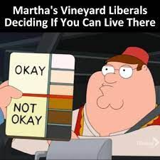 Martha's Vineyard Liberals
Deciding If You Can Live There
OKAY
NOT
OKAY
3