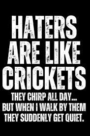 HATERS
ARE LIKE
CRICKETS
THEY CHIRP ALL DAY...
BUT WHEN I WALK BY THEM
THEY SUDDENLY GET QUIET.