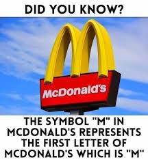 DID YOU KNOW?
McDonald's
THE SYMBOL "M" IN
MCDONALD'S REPRESENTS
THE FIRST LETTER OF
MCDONALD'S WHICH IS "M"