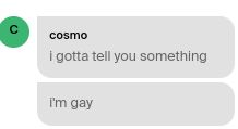 C
cosmo
i gotta tell you something
I'm gay