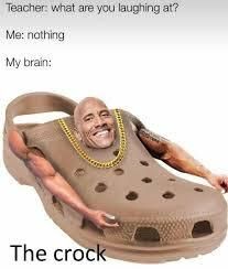 Teacher: what are you laughing at?
Me: nothing
My brain:
The crock