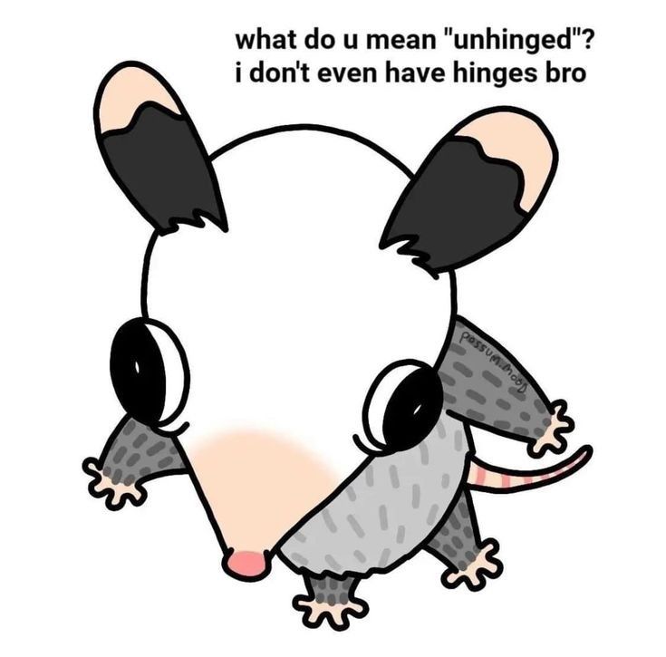 &
what do u mean "unhinged"?
i don't even have hinges bro
Possum mood