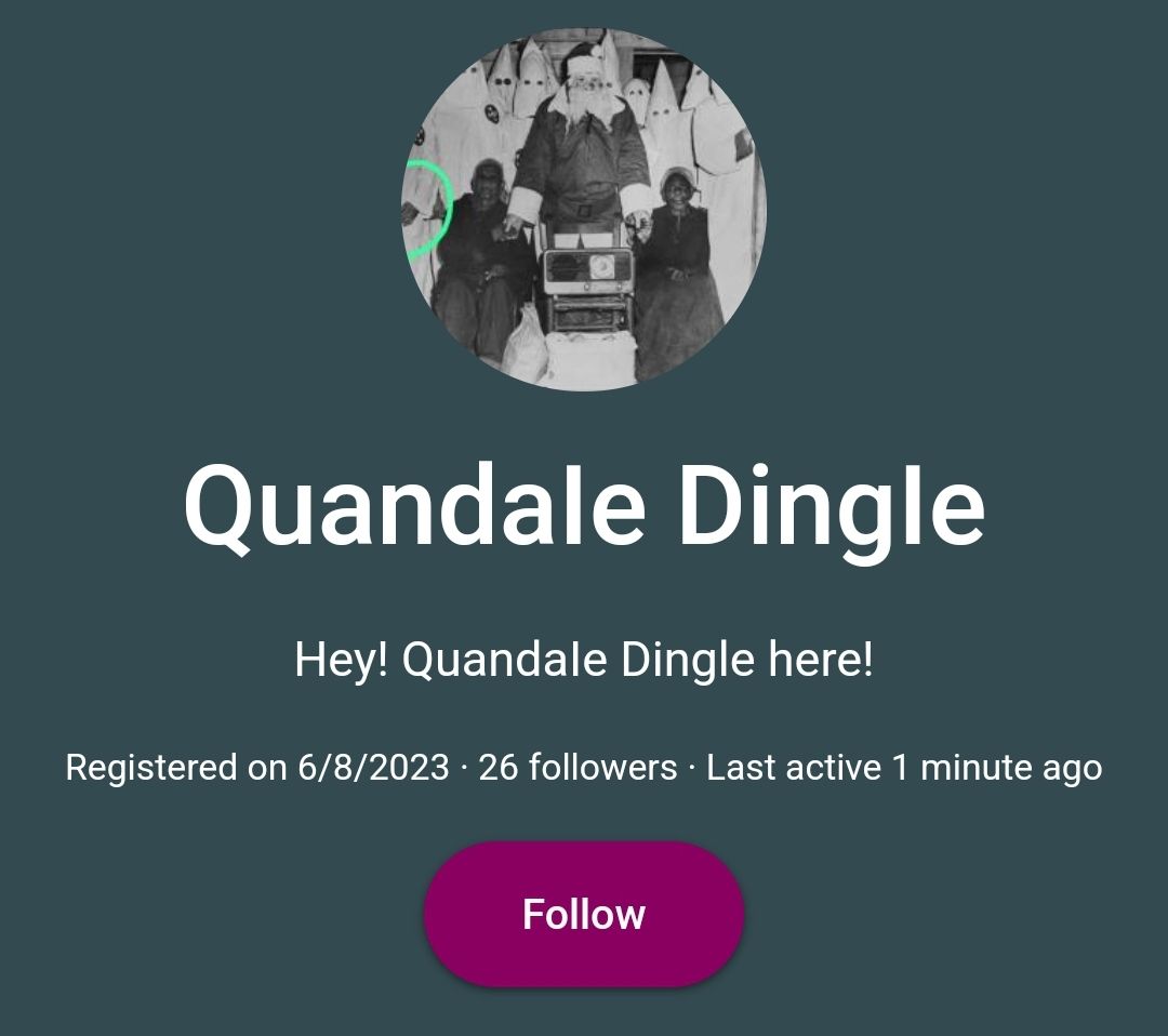 Quandale Dingle
Hey! Quandale Dingle here!
Registered on 6/8/2023 · 26 followers Last active 1 minute ago
Follow