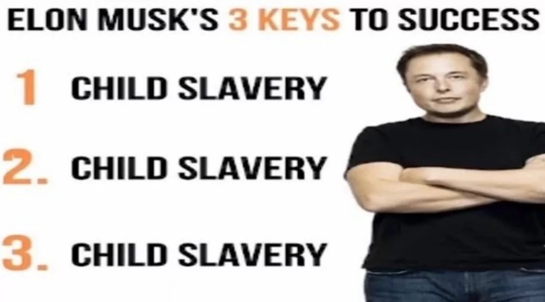 ELON MUSK'S 3 KEYS TO SUCCESS
1 CHILD SLAVERY
2. CHILD SLAVERY
3. CHILD SLAVERY