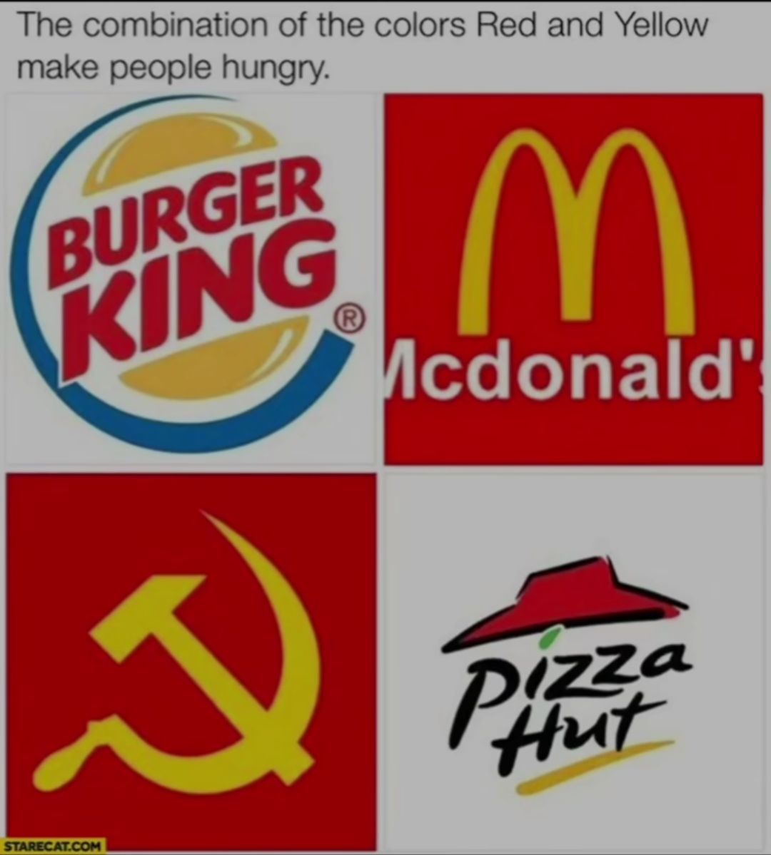 The combination of the colors Red and Yellow
make people hungry.
BURGER
KING
Ⓡ
M
Mcdonald'
STARECAT.COM
Pizza
Hut