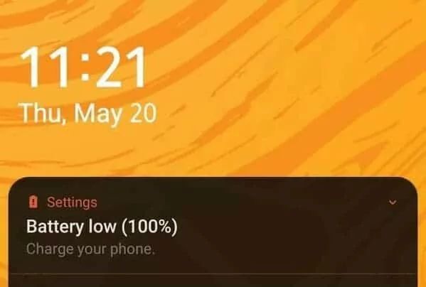 11:21
Thu, May 20
Settings
Battery low (100%)
Charge your phone.