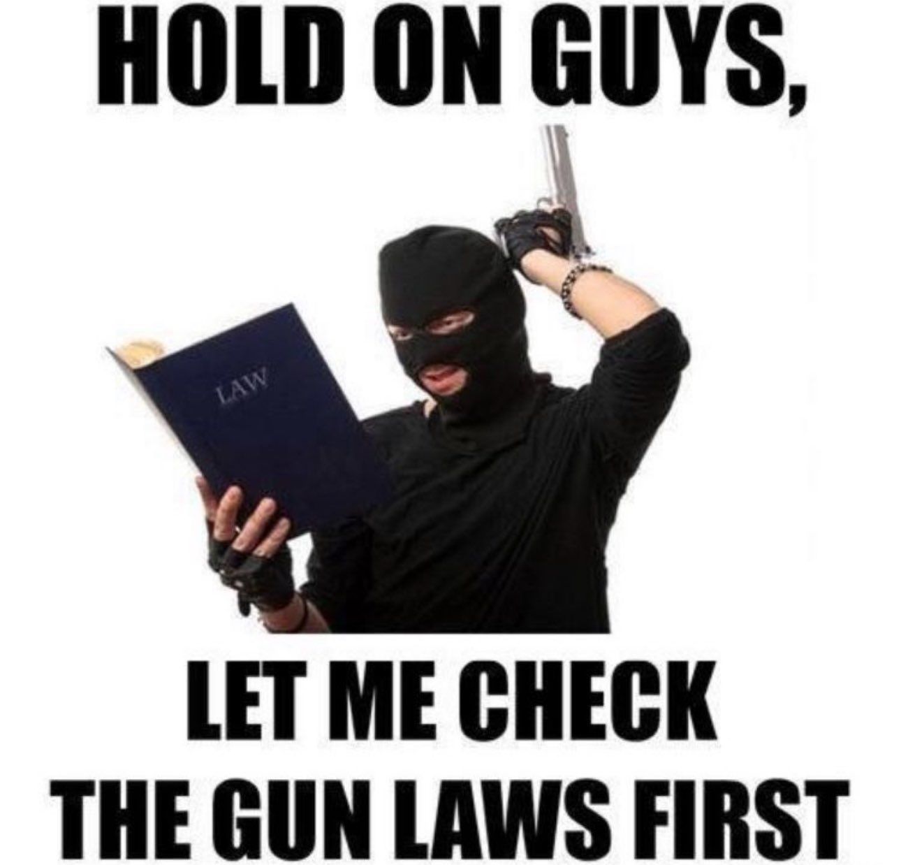 HOLD ON GUYS,
LAW
LET ME CHECK
THE GUN LAWS FIRST