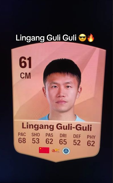 A digital card of a player named Lingang Guli-Guli with a rating of 61. The card shows various statistics related to their game like PAC, SHO, PAS, DRI, DEF, and PHY.