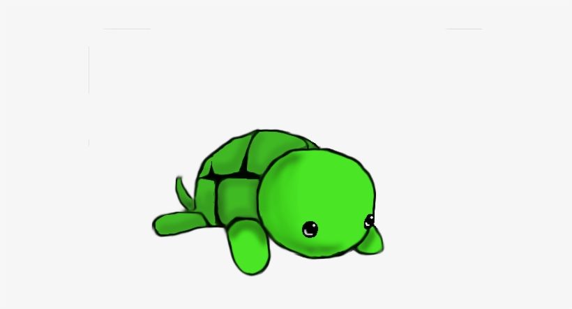 A digital drawing of a bright green cartoon turtle with big, black eyes, a small tail, and a dark green shell on a white background.